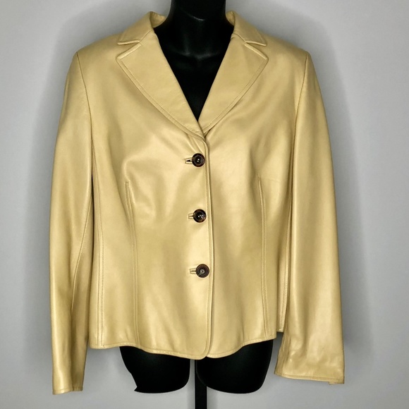 Akris Bergdorf Goodman French Vanilla Leather 3 Button Jacket 12
